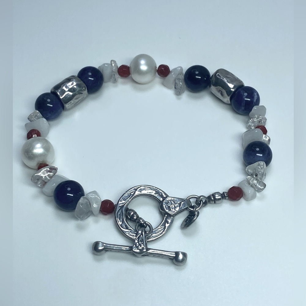Silpada Rare HTF Sterling Silver Sodalite-Carnelian-Quartz-Agate-Pearl Bracelet